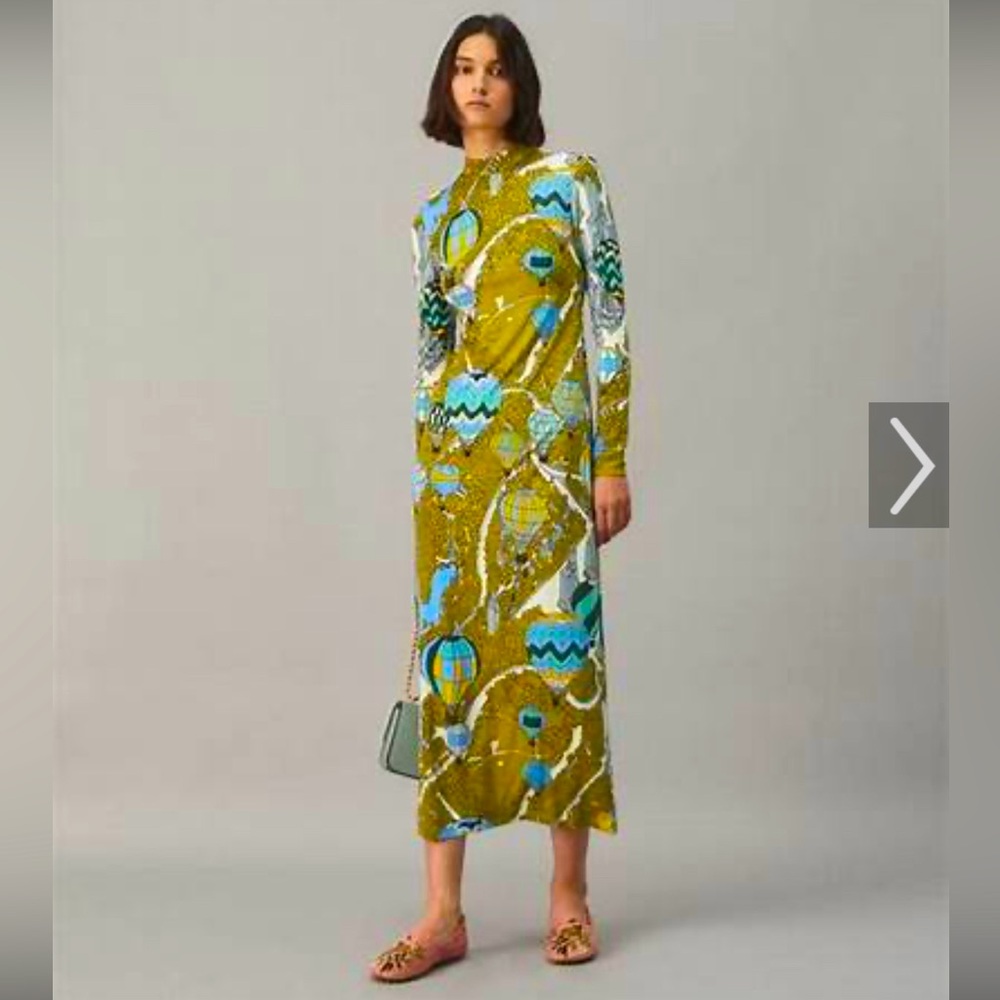 Tory Burch Printed Mock Neck Dress, size 6, Balloons in the Sky